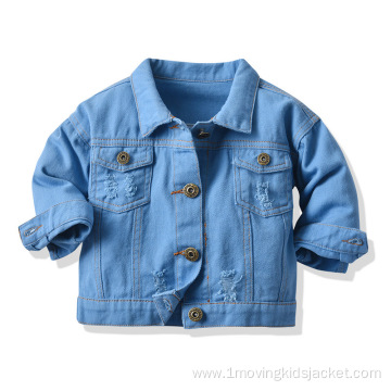 Children's Casual Solid Color Long-Sleeved Denim Jacket